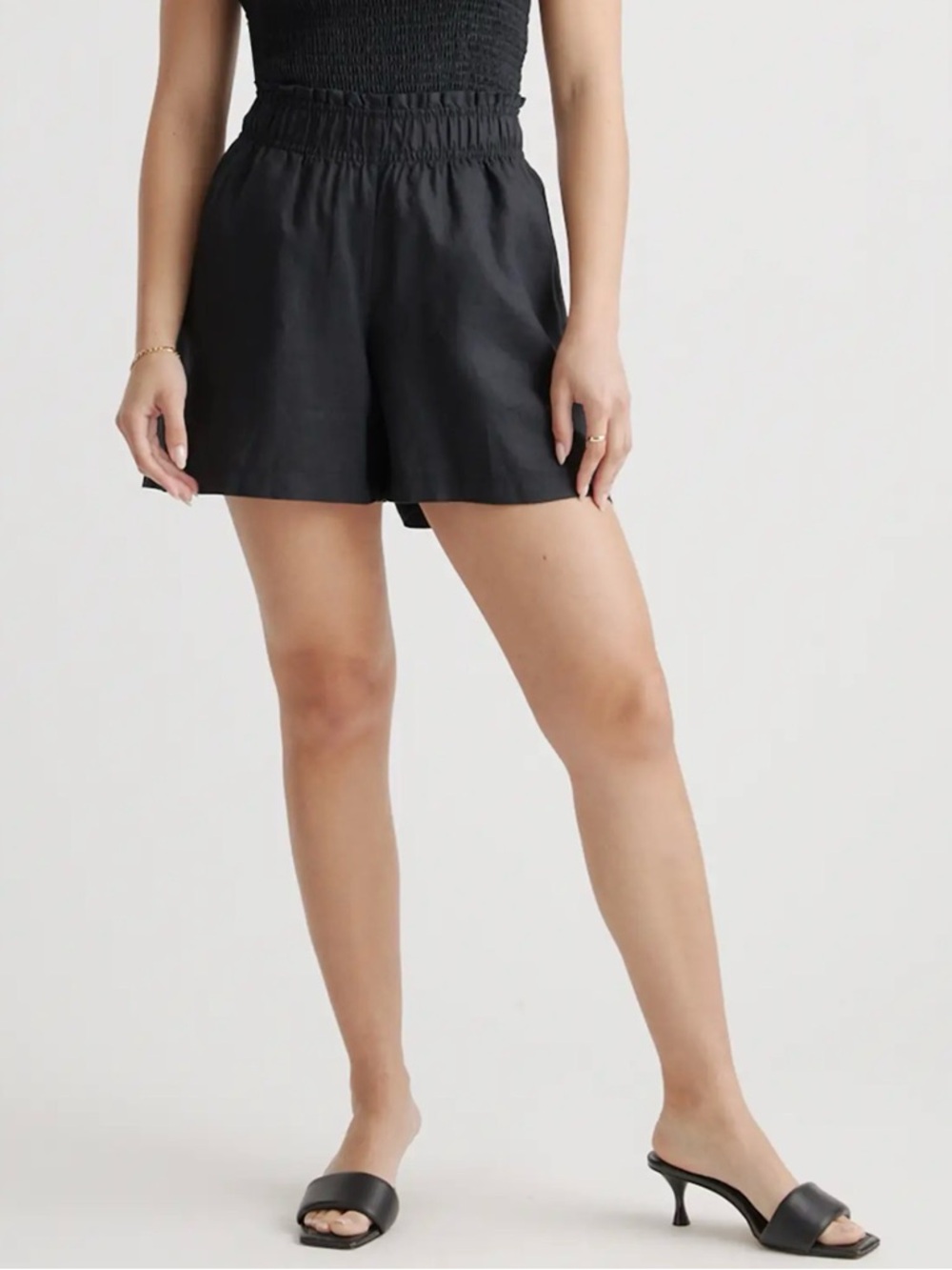 100% Linen Black High Waisted Shorts | Quince